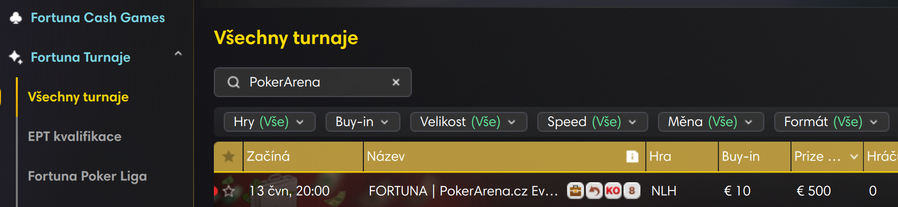 PokerArena.cz Event v&nbsp;lobby na Fortuna Pokeru