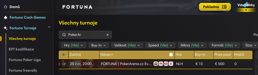 PokerArena event v&nbsp;lobby Fortuna herny