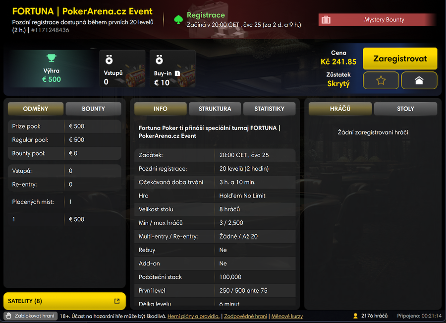 PokerArena.cz Event lobby na Fortuna Pokeru