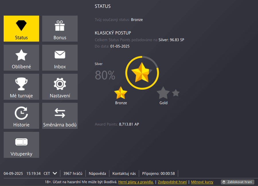 Fortuna Poker status v lobby herny