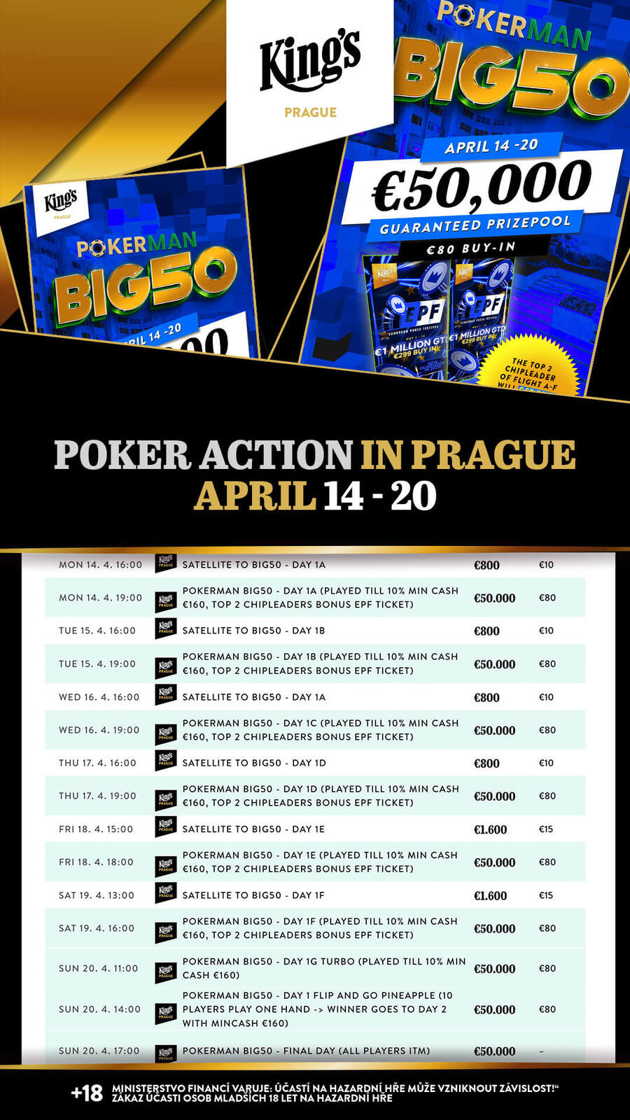 Program turnajů King’s Casina Praha