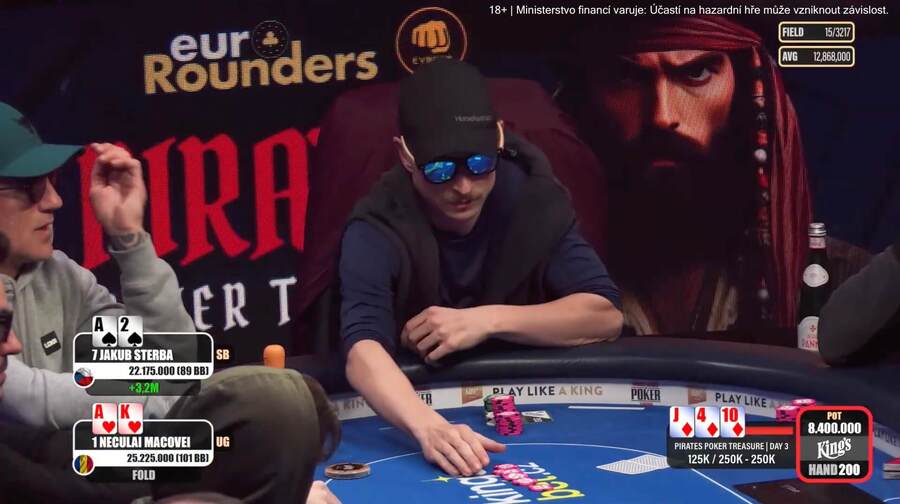 Jakub Štěrba v Pirates Poker Treasure Blackbeard Mystery Bounty – Day 3