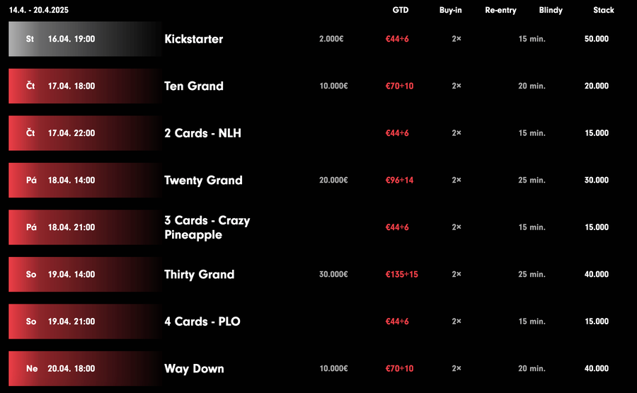 Program turnajů Grand Casino Aš