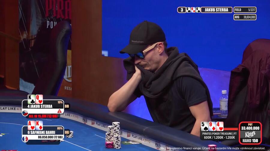 Závěrečná handa Jakuba Štěrby v Pirates Poker Treasure Blackbeard Mystery Bounty