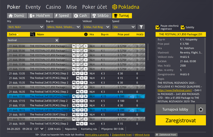 Lobby Poker herny Fortuna
