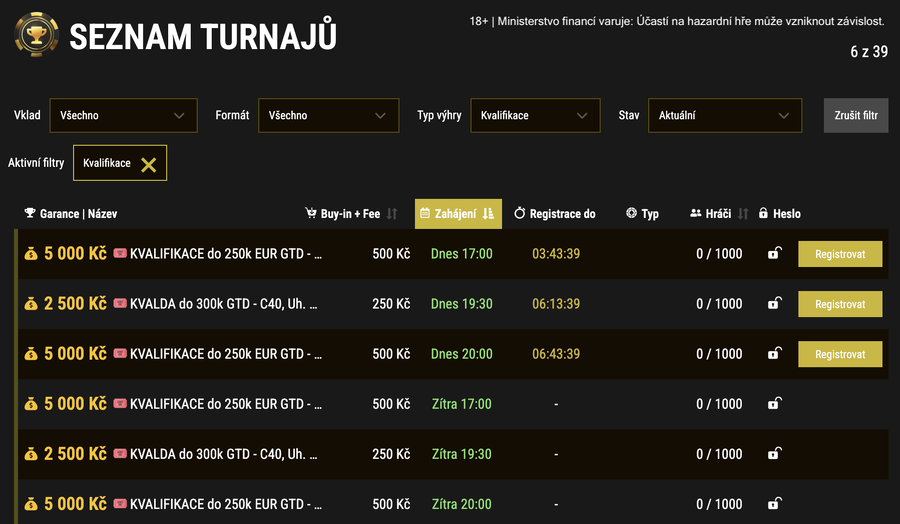 Online kvalifikace do Casina C40 najdete v pokerové lobby herny SynotTip