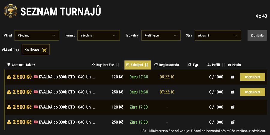 Online kvalifikace do Casina C40 najdete v&nbsp;pokerové lobby herny SynotTip
