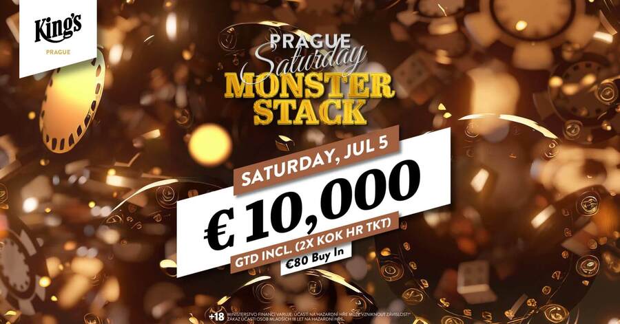 Sobotní Monesterstack v King’s Casinu garantuje €10.000 prize pool