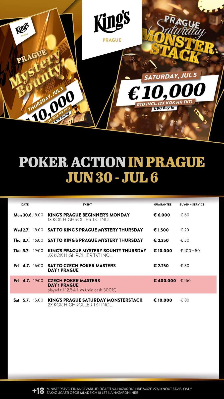 Program turnajů King’s Casina Praha