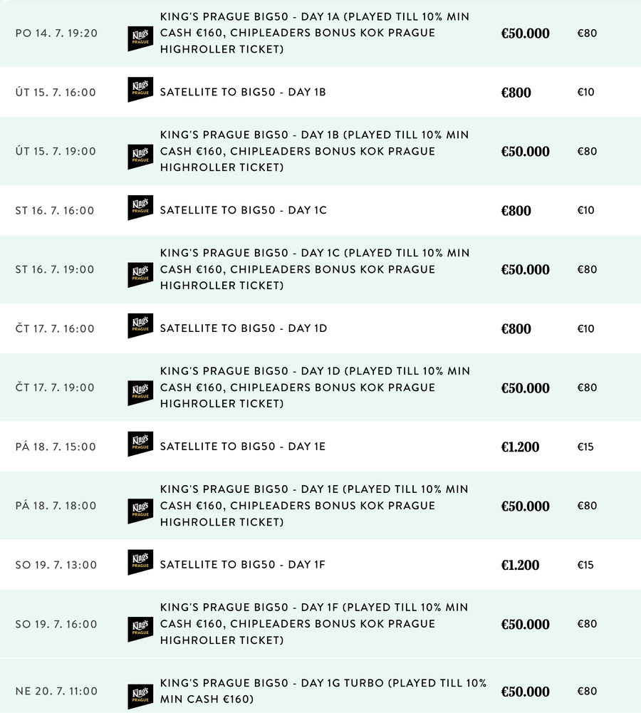 King’s Casino Praha – program