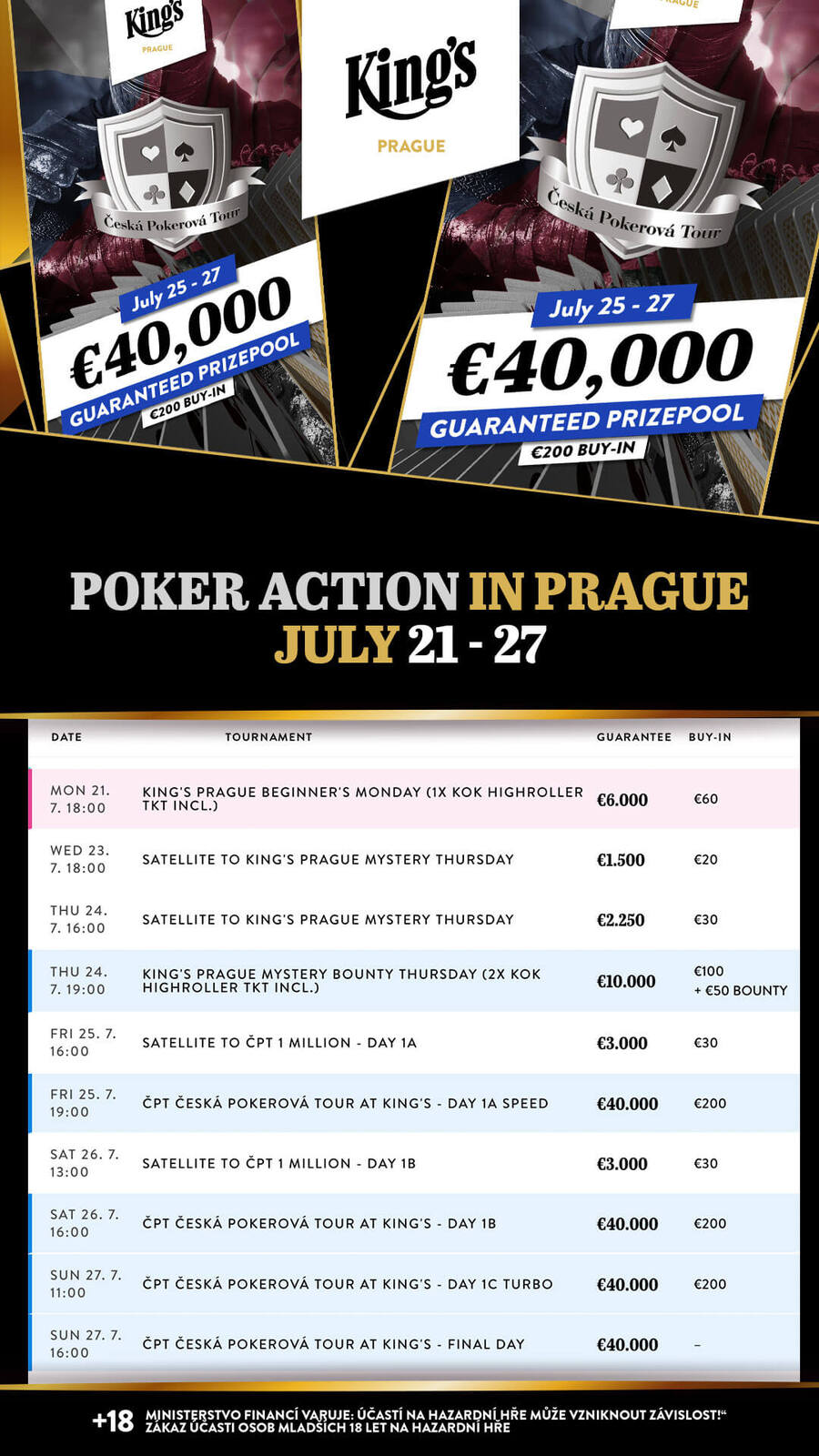 Program turnajů King’s Casino Praha