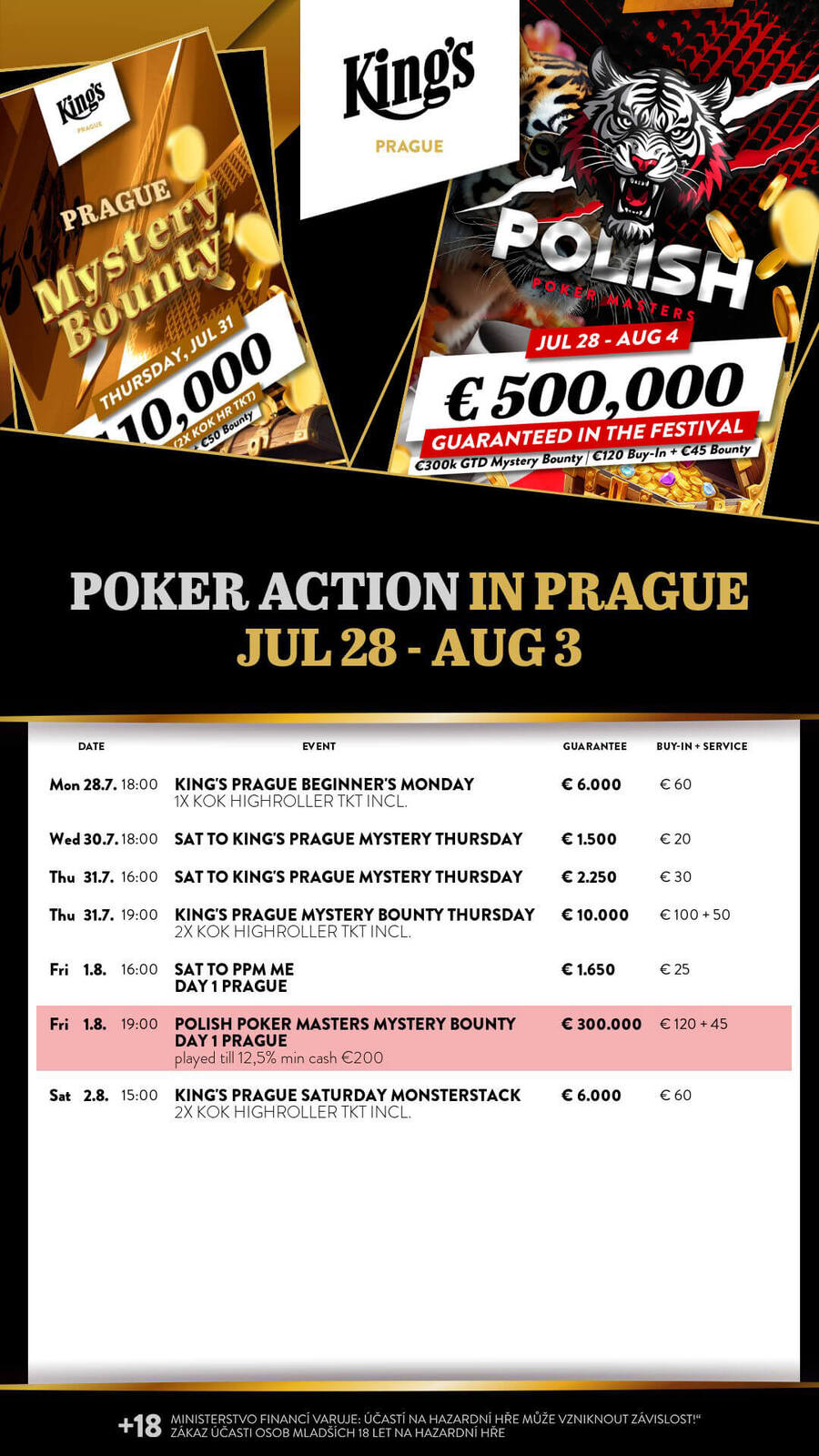 Program turnajů King’s Casino Praha