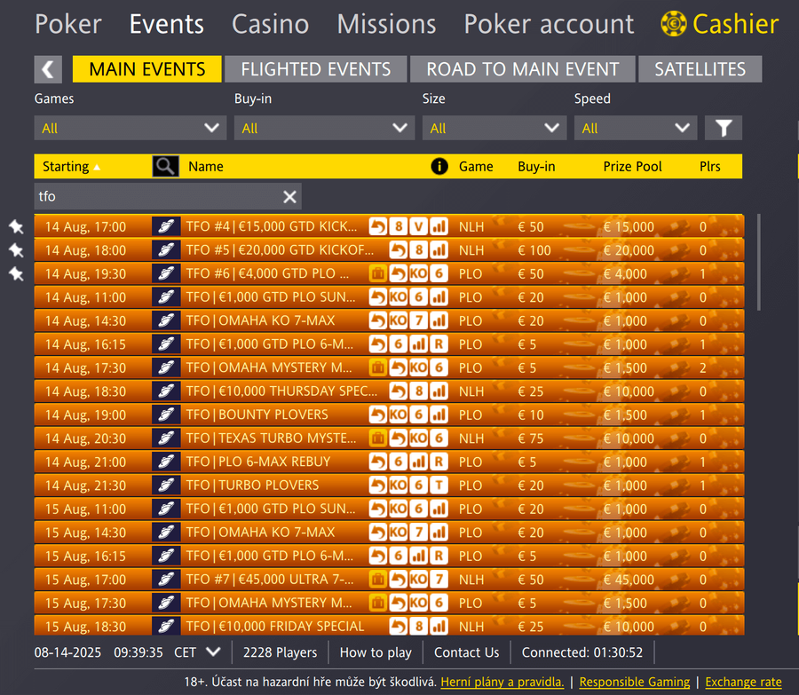 The Festival Online: Lobby herny Fortuna Poker