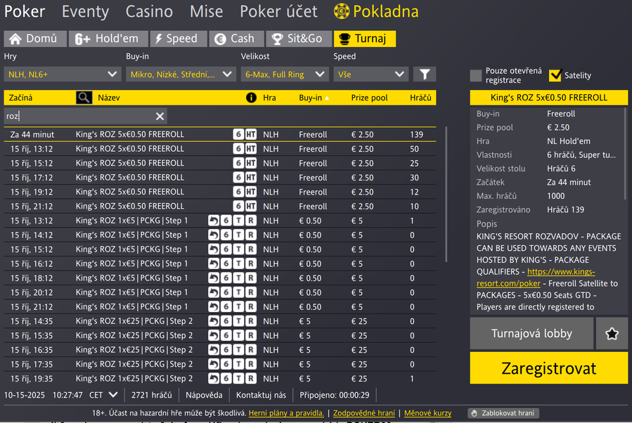 Fortuna Poker – turnajové lobby s kvalifikacemi o balíčky do Rozvadova