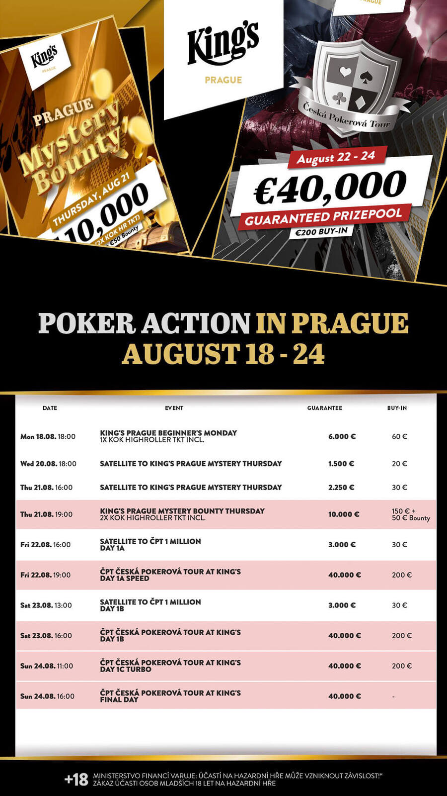 Program turnajů King’s Casino Praha