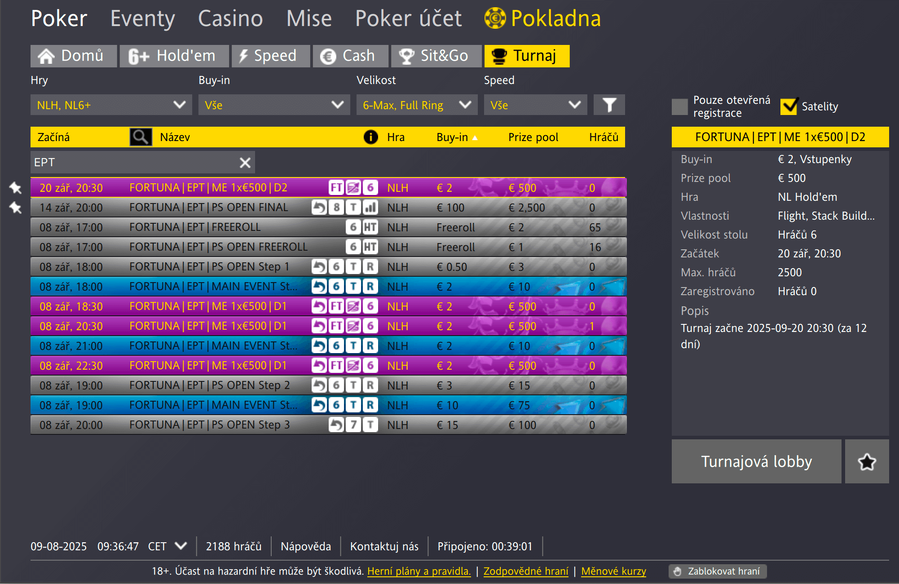 EPT Malta kvalifikace v lobby Fortuna Pokeru