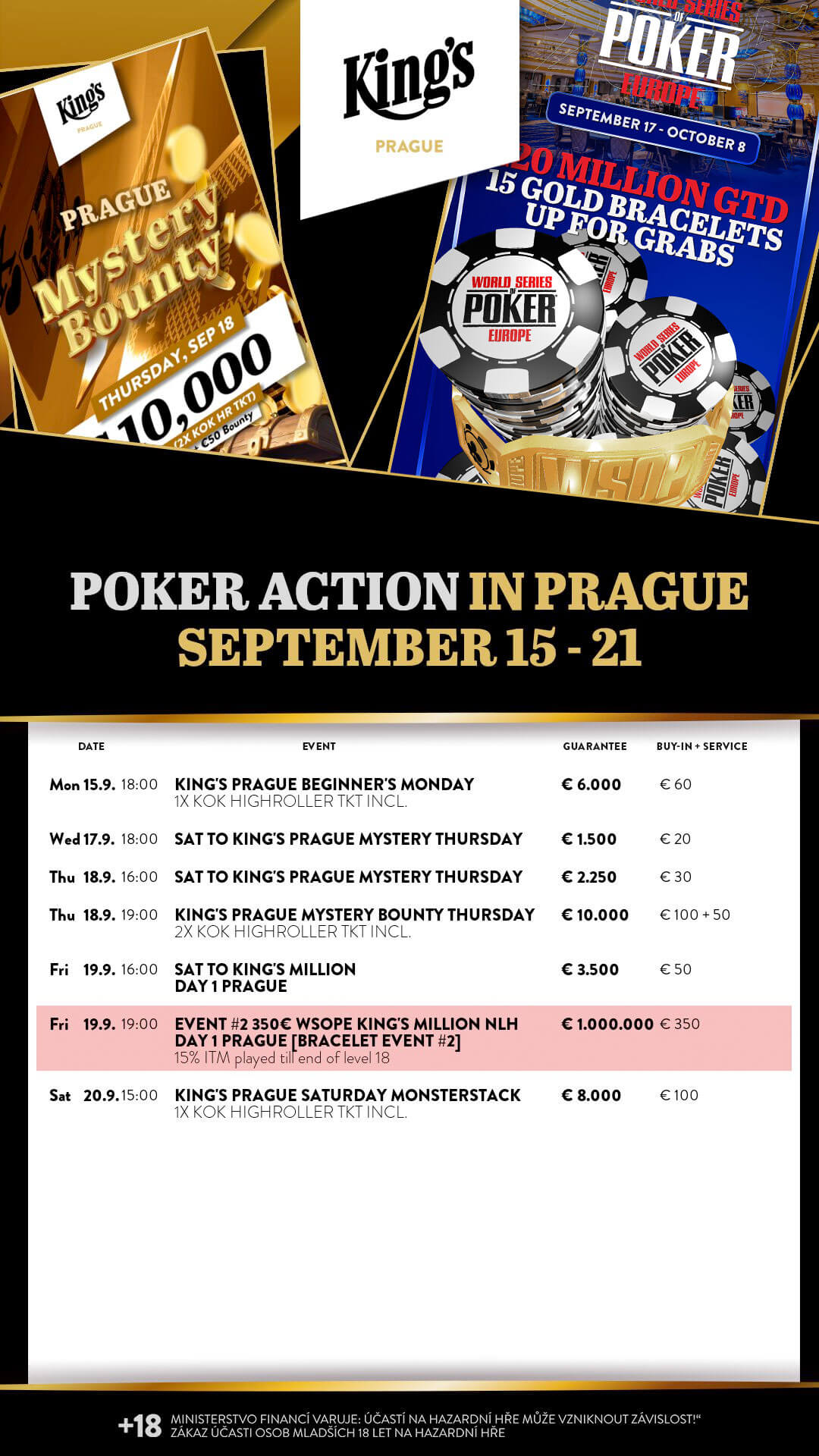 Program turnajů King’s Casino Praha