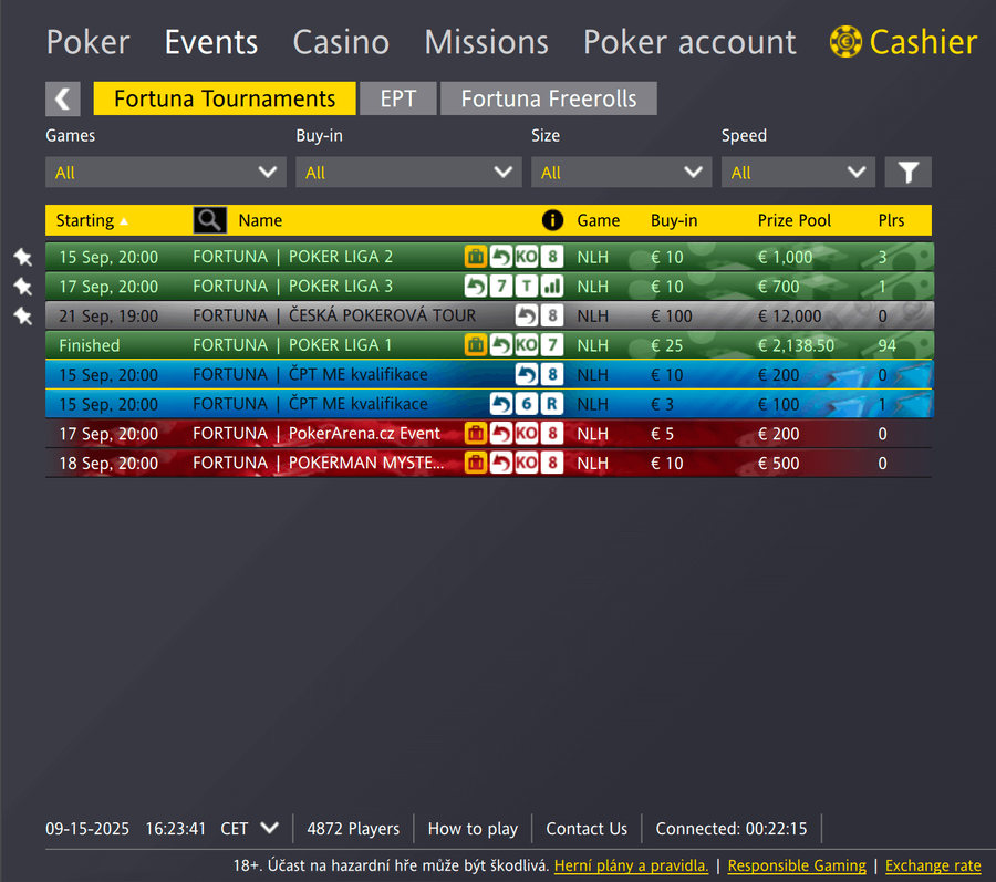 Lobby herny Fortuna Poker