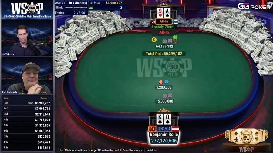 Phil Hellmuth komentoval streamované finále WSOP 2025 Online Main Eventu