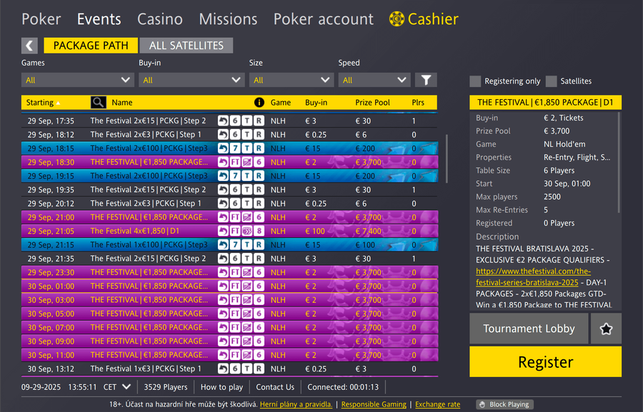 Lobby herny Fortuna Poker – The Festival kvalifikace
