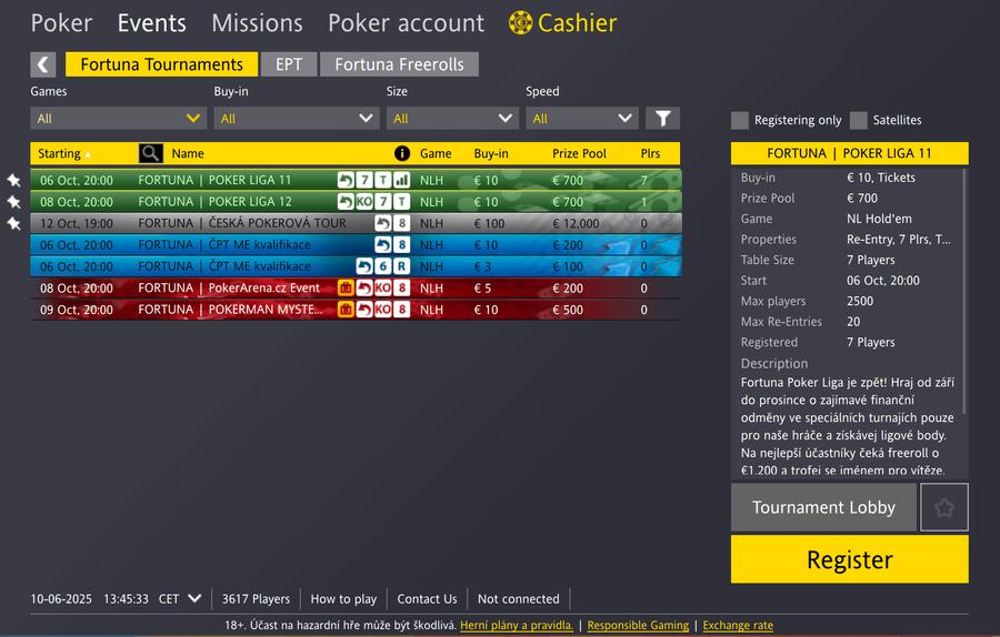 Lobby herny Fortuna Poker