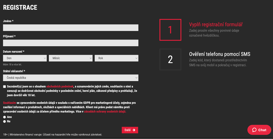 V registračním formuláři vyplníte základní údaje