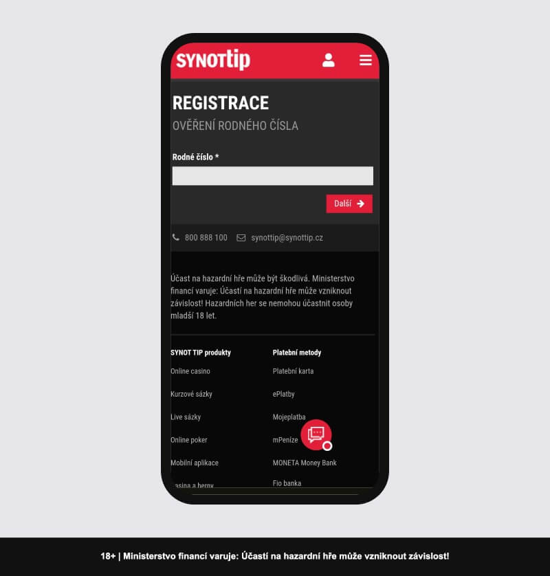 Registrace Synot Tip – přes BankID