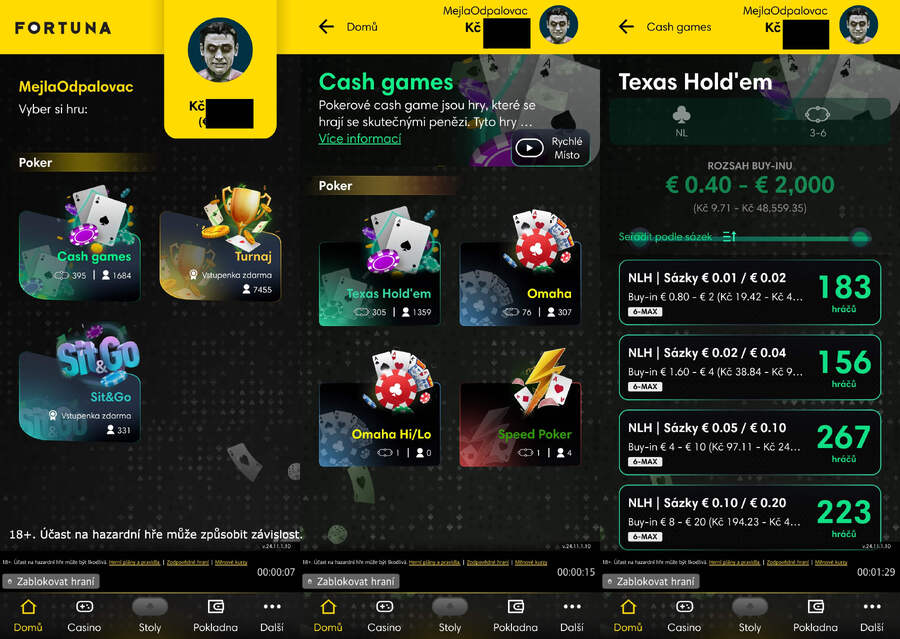 Lobby herny mobilní aplikace Fortuna Poker Lobby herny mobilní aplikace Fortuna Poker