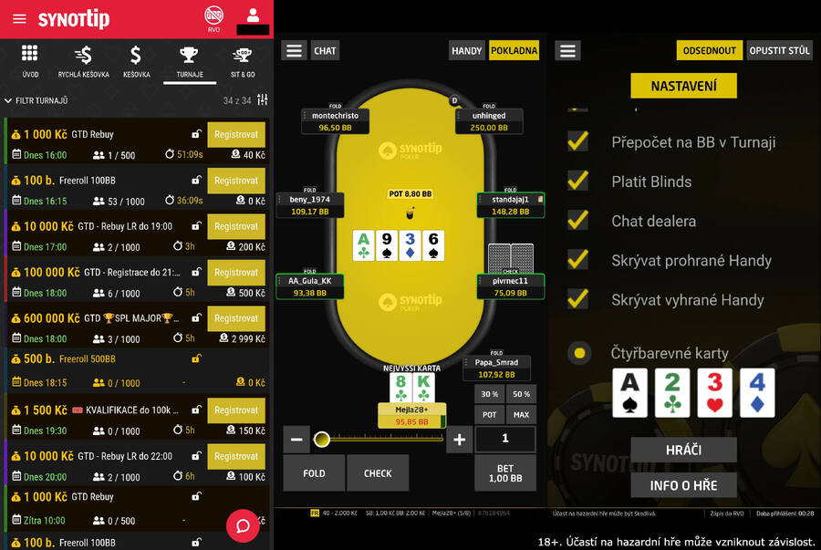 Lobby herny SynotTip Poker na mobilu Lobby herny SynotTip Poker na mobilu