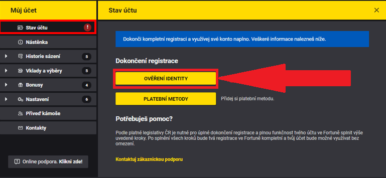 4. krok registrace na online herně Fortuna 4. krok registrace na online herně Fortuna