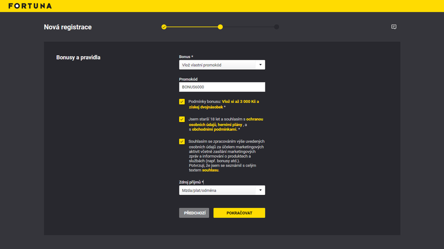 2. krok registrace na online herně Fortuna 2. krok registrace na online herně Fortuna