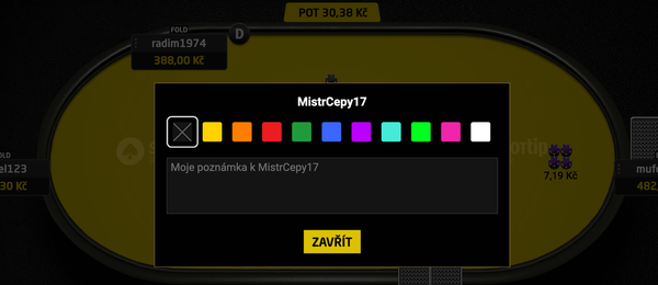 U SynotTip Pokeru můžete nově označovat hráče a psát poznámky