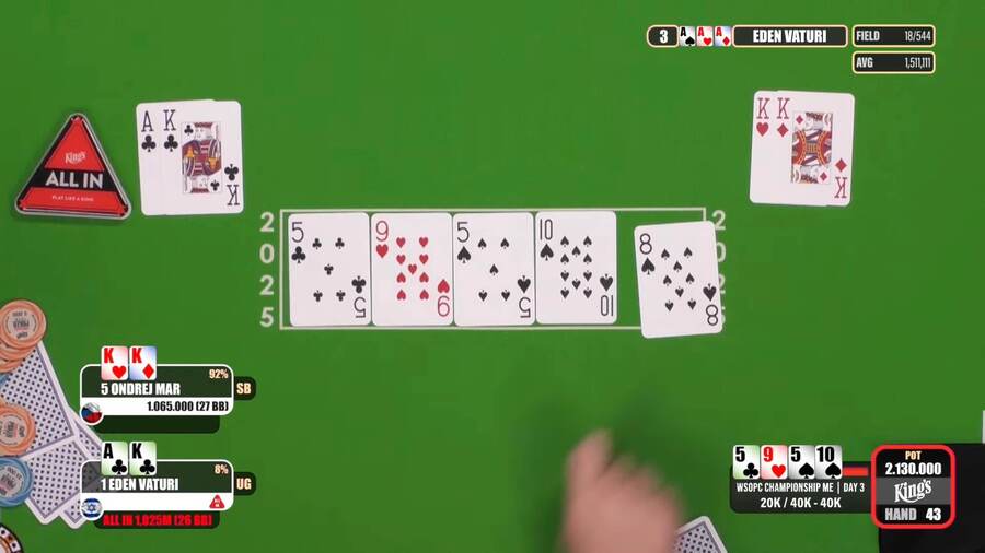 Ondřej Már vytočil K-K do A-K na posledních dvou stolech WSOPC Main Eventu v King’s