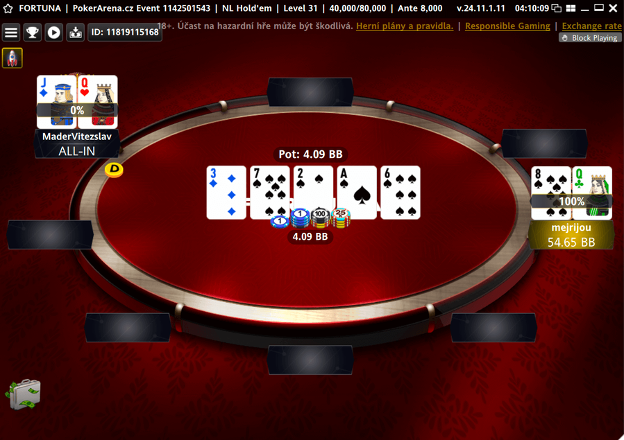 Poslední odehraná handa PokerArena Eventu