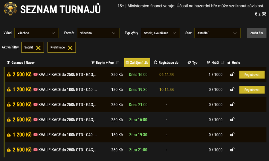 Online kvalifikace do živých turnajů v lobby herny SynotTip Poker