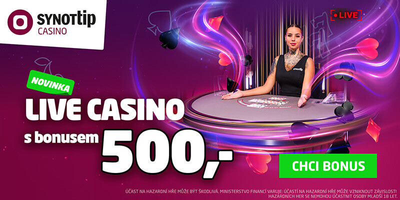Vyzkoušejte live casino SynotTip se vstupním bonusem zdarma