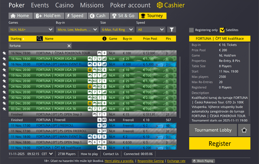 Lobby Fortuna Poker herny