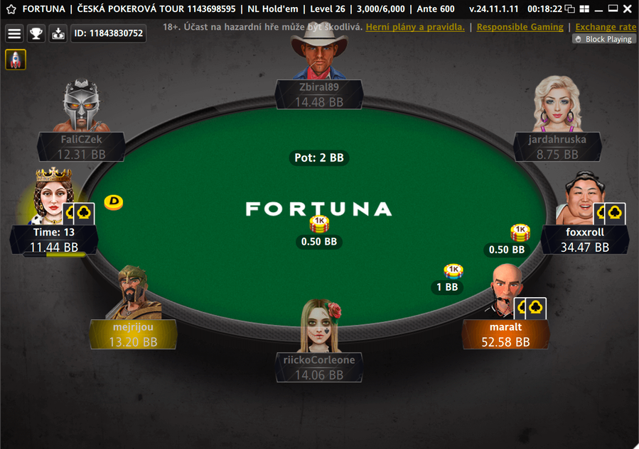 Finálový stůl Fortuna ČPT online