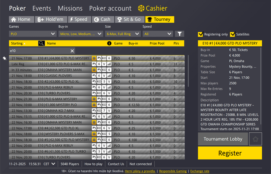 Lobby herny Fortuna Poker