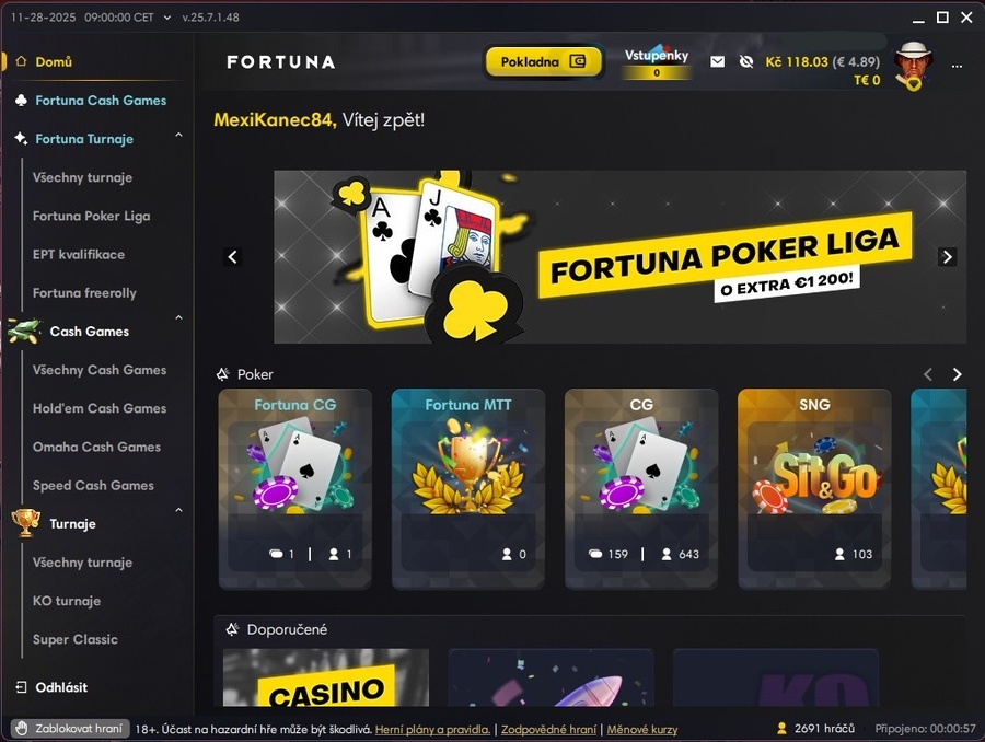 Nový vzhled lobby po aktualizaci Fortuna Poker aplikace