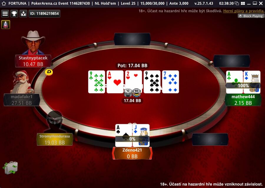 PokerArena turnaj: mathew444 vs Zdeno421