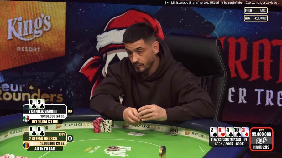 Klíčová handa finálového heads-upu Pirates Poker Treasure Mystery Bounty v&nbsp;King’s Rozvadov