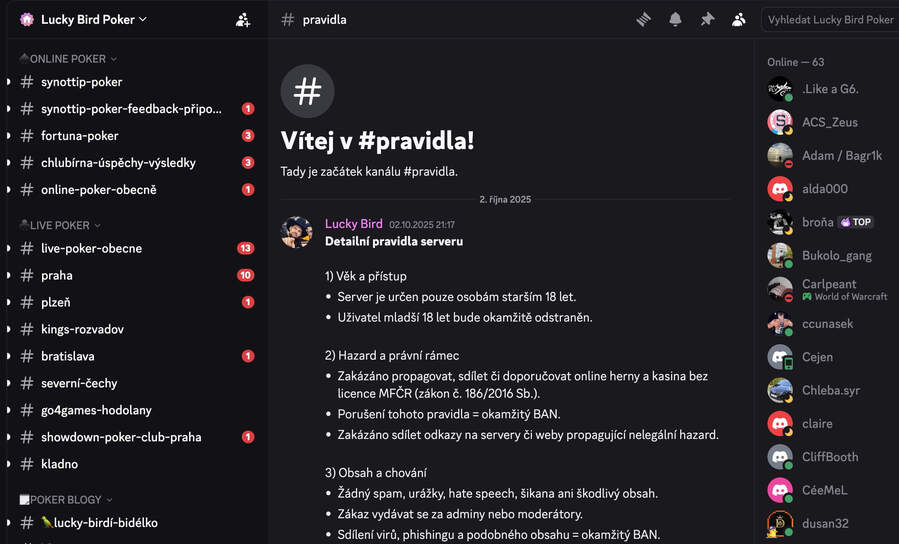 Screen z&nbsp;Discordu Lucky Bird Poker