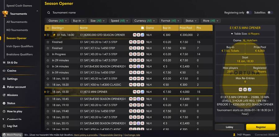 Lobby Fortuna série Season Opener