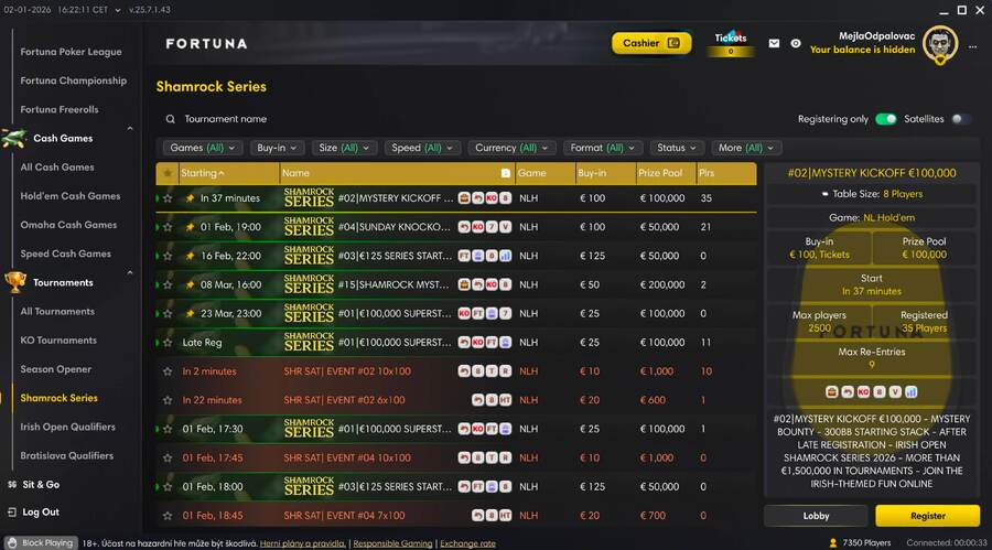 Lobby herny Fortuna Poker