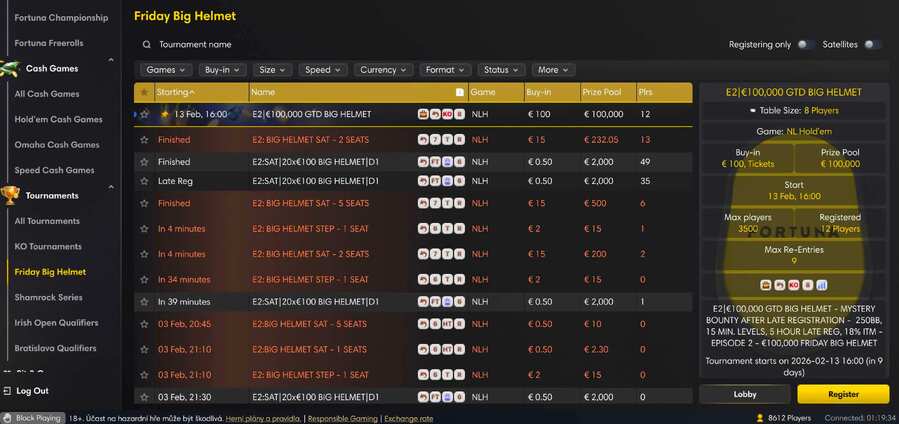 Lobby herny Fortuna Poker