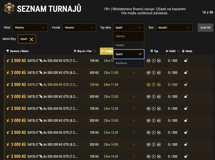 Aktuální nabídka satelitů do víkendových majorů na Synot Tip Pokeru