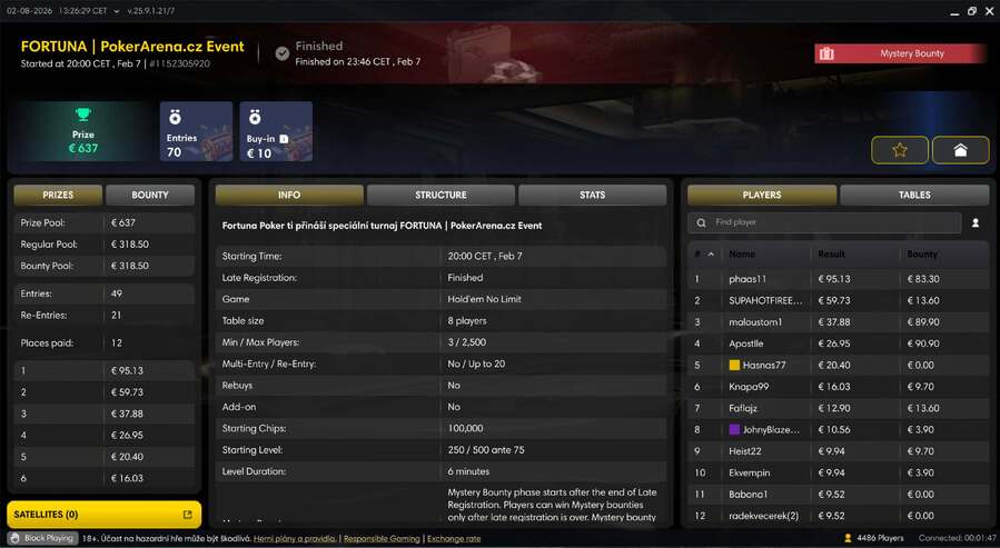 PokerArena Event – lobby turnaje