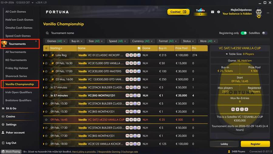 Lobby herny Fortuna Poker