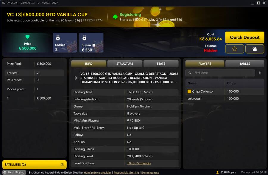 Vanilla Cup s&nbsp;GTD €500.000